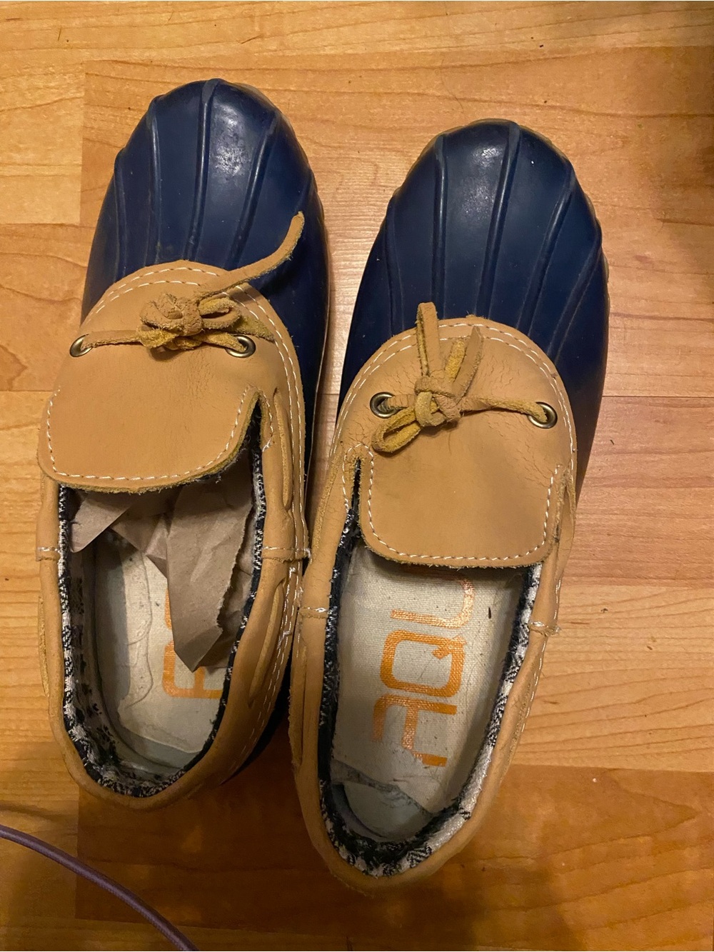 Aqua Navy and Tan Duck-Style Winter Rain Boots